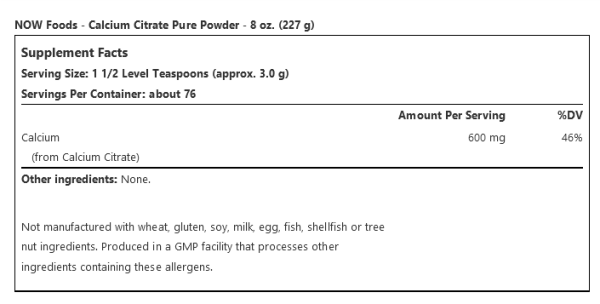 Now Foods, Calcium Citrate, Pure Powder, 8 oz (227 g) - Image 4