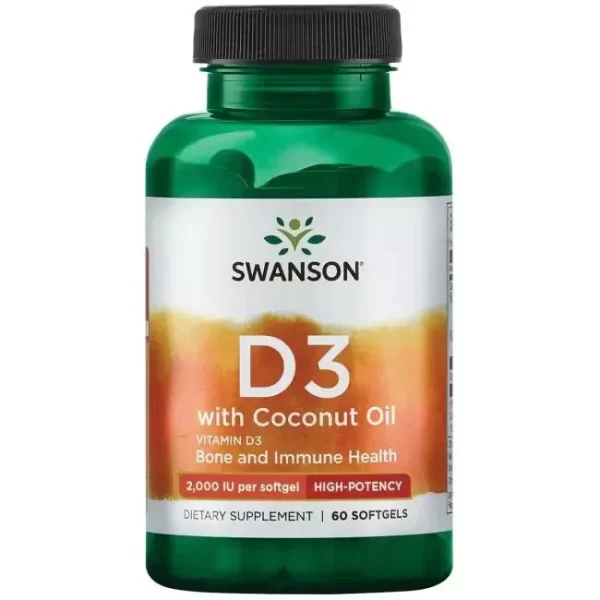 Swanson Vitamin D-3 with Coconut Oil, 2000 IU - 60 softgels