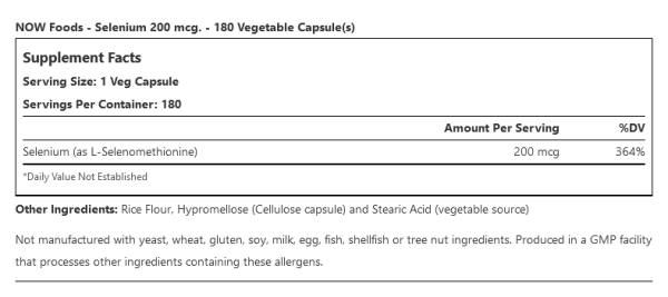 NOW Foods - Selenium 200 mcg. - 180 Vegetable Capsules - Image 3