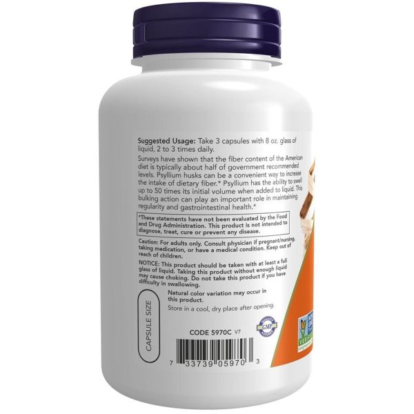 NOW Foods - Psyllium Husk 500 mg. - 200 Vegetable Capsules - Image 2