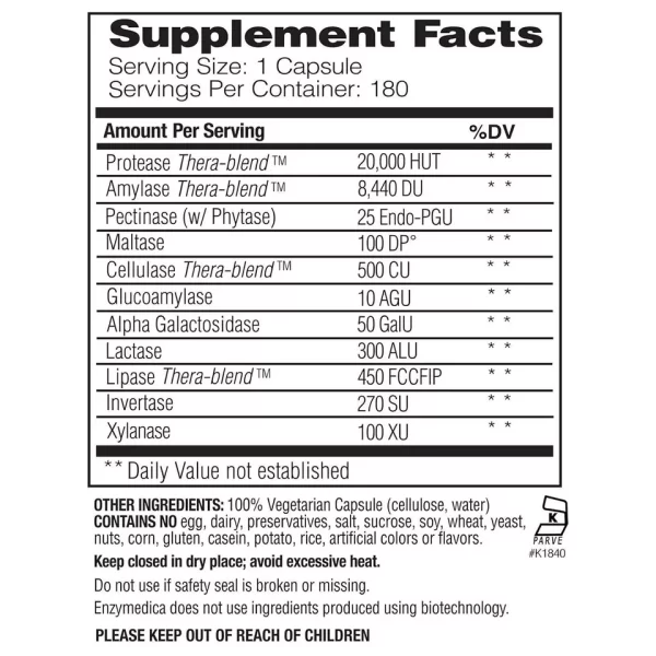 Enzymedica Digest Basic 90 Capsules Vegan & Kosher - Image 2