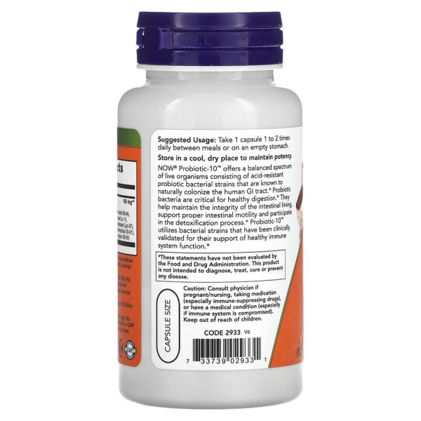 NOW Foods Probiotic-10 25 Billion 100 Veg Capsules, Digestive Health - Image 8