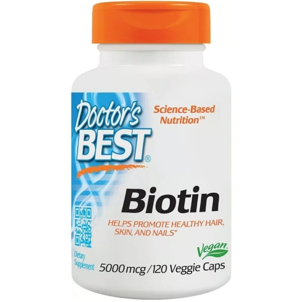 DOCTOR'S BEST Biotin 5000mcg (Healthy Hair, Skin, Nails) 120 Veggie Caps