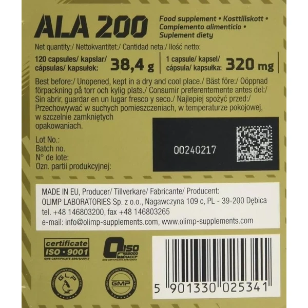 Olimp Sport Nutrition ALA 200 Alpha-Lipoic Acid 120 Caps Black Series - Image 4